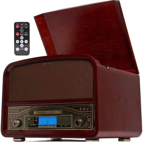 TechPlay ODC128BT - Tocadiscos de 3 velocidades con reproductor de  cassette/grabadora, CD, tarjeta SD MP3/reproductor USB, radio digital  AM/FM