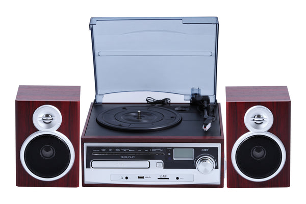 TechPlay ODC128BT - Tocadiscos de 3 velocidades con reproductor de  cassette/grabadora, CD, tarjeta SD MP3/reproductor USB, radio digital  AM/FM