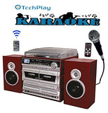 TechPlay ODCRK2110 BT,Karaoke,turntable,W/Dual CD Player/Recorder,Dual Cassette Player/Recorder & wireless Bluetooth connection.AM/FM alarm clock,SD,USB,AUX and headphone ports